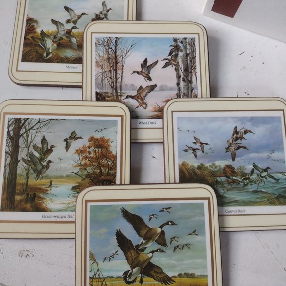 Vintage English Life Set of 5 Wildfowl Cork Coasters Mad in England - Picture 2 of 3